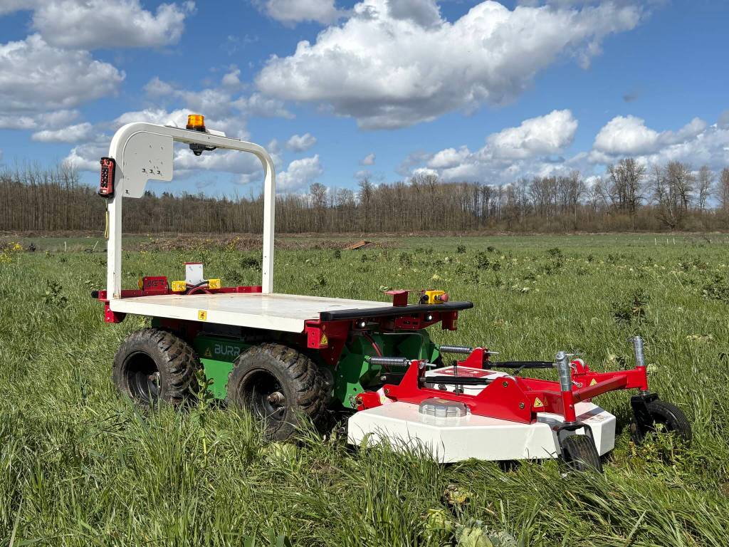 The Burro autonomously mowing on Thursday at Food Bank Farm. Farmers can borrow the Burro through Snohomish Countys Tech Ag Program. (Taylor Scott Richmond / The Herald)