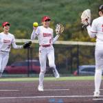 Stanwoods Jemma Lopez reacts to making a catch for an out during the 3A District 1 championship game against Sedro-Woolley on Thursday, May 15, 2025 in Everett, Washington. (Olivia Vanni / The Herald)