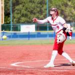 Snohomish junior Abby Edwards delivers a pitch during the Panthers 3-2 loss to Liberty in the 3A State Softball semifinals in Lacey, Washington on May 24, 2025. (Joe Pohoryles / The Herald)