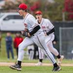 Snohomish’s Trevor Vorderbruggen yells after getting a strike out during the opening round 3A state game against Bellevue on Tuesday, May 20, 2025 in Snohomish, Washington. (Olivia Vanni / The Herald)