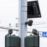 A Flock Safety camera on the corner of 64th Avenue West and 196th Street Southwest on Oct. 28, 2025 in Lynnwood, Washington. (Olivia Vanni / The Herald)