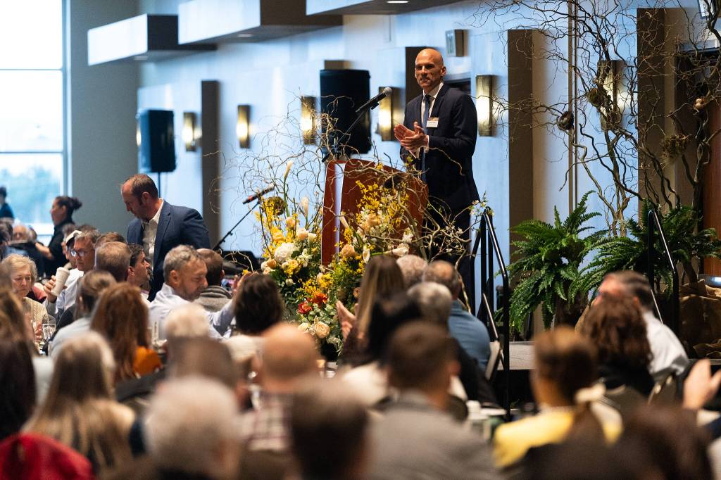 Jesse Bradley speaks at the Snohomish County Prayer Breakfast on Friday in Everett.