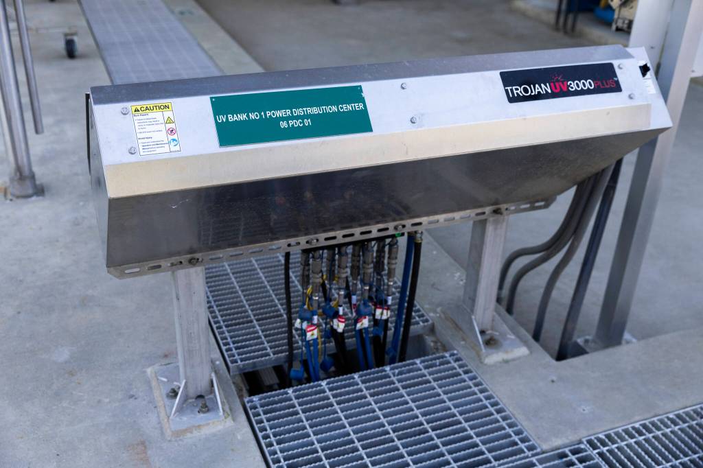 One of the UV banks that is a part of the sterilization process that were added with the Granite Falls Wastewater Treatment Plant upgrades on Thursday, April 9, 2026, in Granite Falls, Washington. (Olivia Vanni / The Herald)