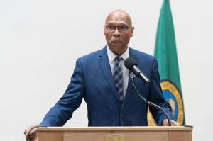 State Sen. John Lovick speaks at the opening of the Washington State Criminal Justice Training Commission's Northwest Regional Campus on Thursday, March 20 in Arlington, Washington. (Will Geschke / The Herald)