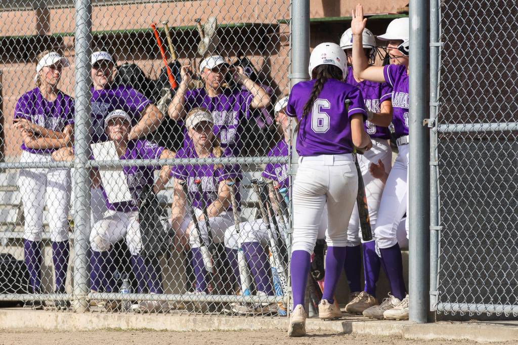 Kamiaks Synclair Mawudeku celebrates after scoring during the game against Jackson on Monday, April 20, 2026 in Mill Creek, Washington. (Olivia Vanni / The Herald)