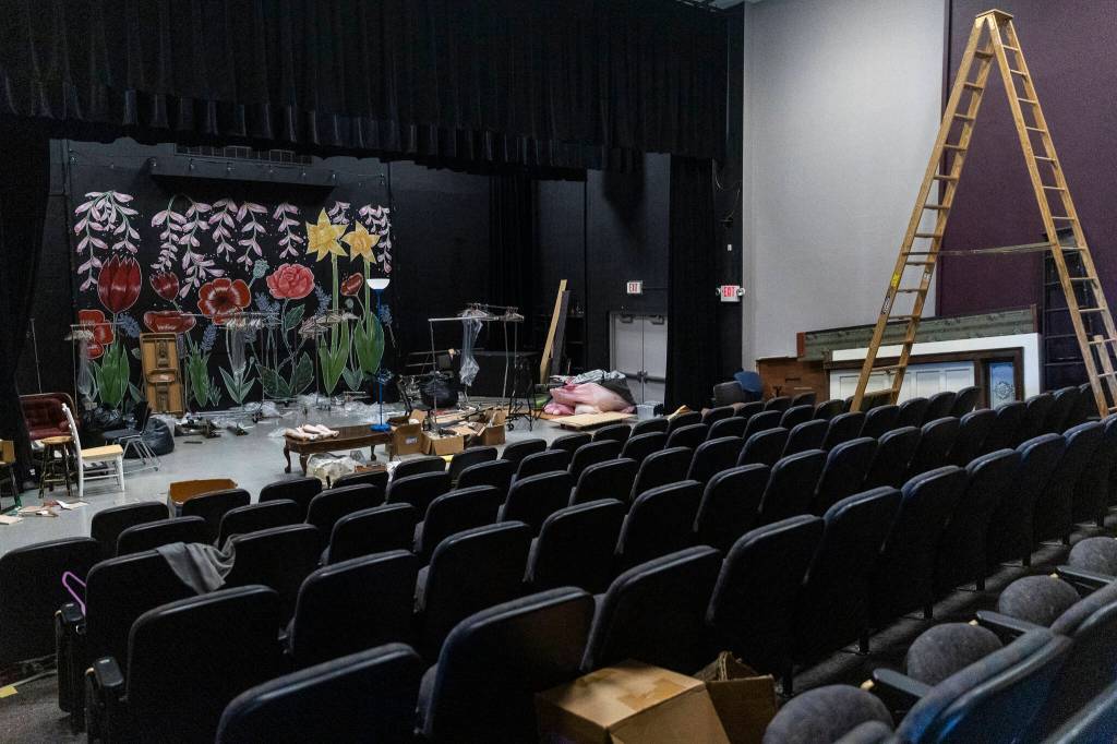 Inside the theater at the old Baker Hall on Friday, April 24, 2026, in Everett, Washington. (Olivia Vanni / The Herald)