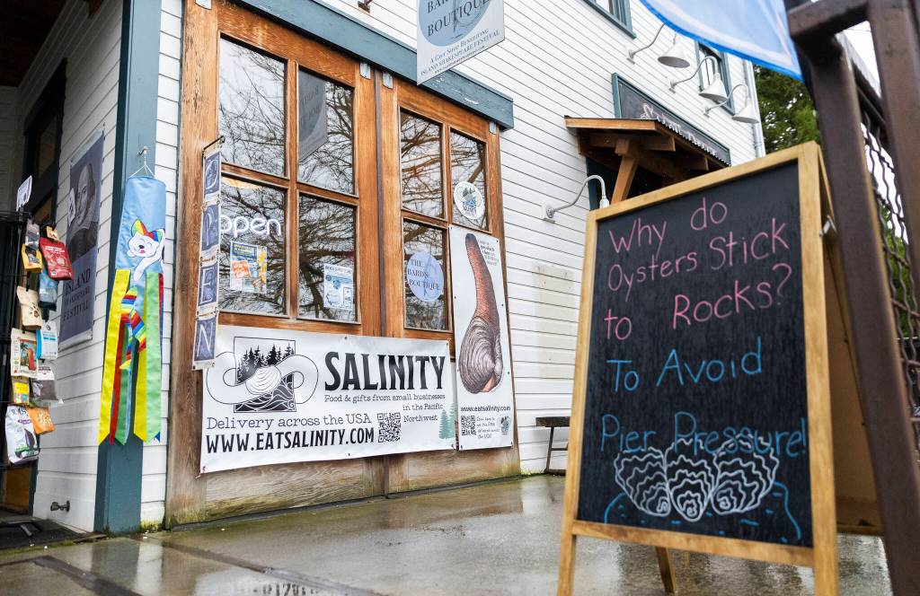 Outside of Salinity Seafood on Thursday, March 12, 2026 in Langley, Washington. (Olivia Vanni / The Herald)