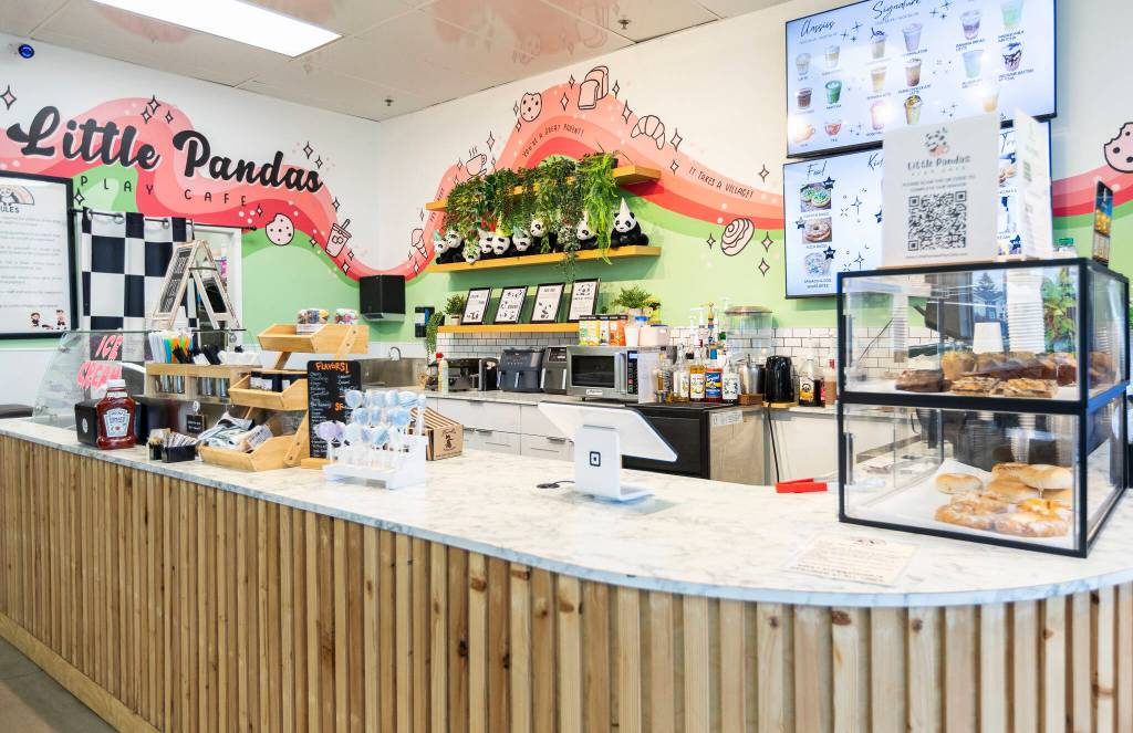 The cafe area at Little Pandas Play Cafe on Tuesday, May 5, 2026, in Everett, Washington. (Olivia Vanni / The Herald)