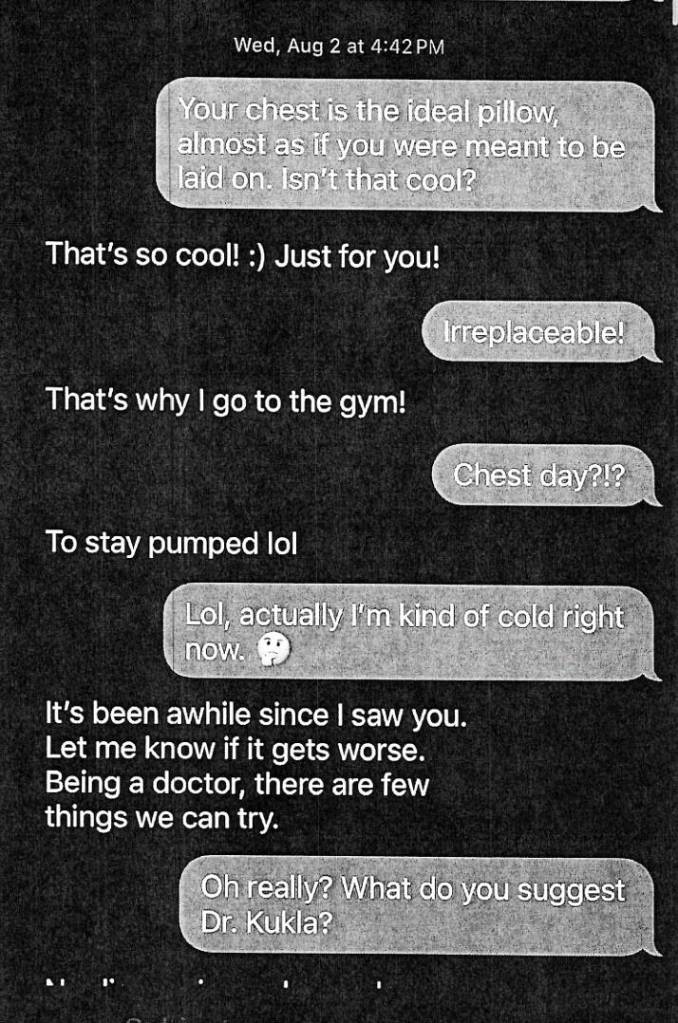 A screenshot of a text exchange between Kevin Kukla and his student, where they discuss lying with each other and being cold.