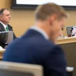 PUD Commissioners Sidney Logan and Tanya Olson listen to public comment during a commission meeting on Tuesday, May 5, 2026 in Everett, Washington. (Olivia Vanni / The Herald)
