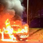A van exploded and went up in flames outside the Everett Police Department South Precinct on Wednesday night. (Photo courtesy of the Everett Police Department)