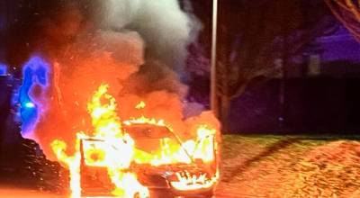 A van exploded and went up in flames outside the Everett Police Department South Precinct on Wednesday night. (Photo courtesy of the Everett Police Department)