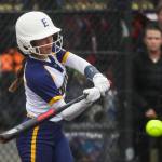 Everetts Anna Luscher (6) swings during a Class 3A District 1 softball championship game between Snohomish and Everett at Phil Johnson Fields in Everett on May 16, 2024. (Annie Barker / The Herald)