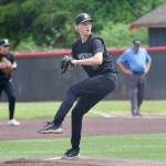 Jacksons Austin Halvorson pitches against Woodinville in a 4A District 1-2 playoff game at Bannerwood Park in Bellevue, Washington on Saturday, May 9, 2026. (Aaron Coe / The Herald)