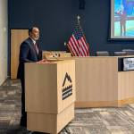 Mountlake Terrace Mayor Steve Woodard delivers his annual State of the City address Wednesday at Mountlake Terrace City Hall. (Jenna Peterson | The Herald)