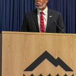 Purpose and pride was the theme Wednesday when Mountlake Terrace Mayor Steve Woodard delivered his annual State of the City address Wednesday at Mountlake Terrace City Hall. (Jenna Peterson | The Herald)