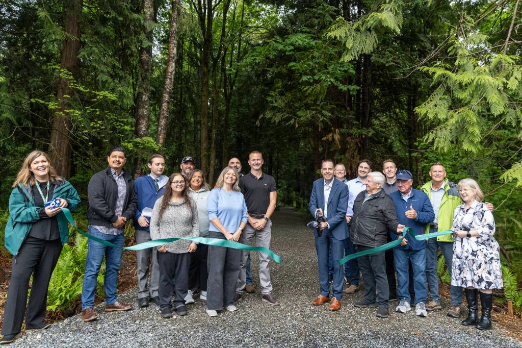 The City of Marysville along with community members and supporters cut a ribbon to celebrate the opening of Mother Natures Window Park on Thursday, May 14, 2026 in Marysville, Washington. (Olivia Vanni / The Herald)