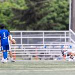 Shorewoods George Clark reacts after getting a yellow card during the 3A district semifinal game on Tuesday, May 12, 2026 in Shoreline, Washington. (Olivia Vanni / The Herald)
