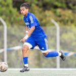 Shorewoods Meiron Bereket dribbles the ball up the field during the 3A district semifinal game against Lynnwood on Tuesday, May 12, 2026 in Shoreline, Washington. (Olivia Vanni / The Herald)