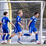 Shorewoods Kaito Ayers reacts after scoring during the 3A district semifinal game against Lynnwood on Tuesday, May 12, 2026 in Shoreline, Washington. (Olivia Vanni / The Herald)