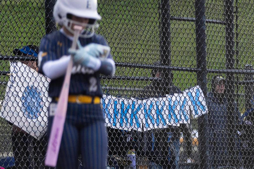 A line of Ks hang on the fence in the Sedro-Woolley dugout during the 3A district championship game against Everett on Thursday, May 14, 2026 in Everett, Washington. (Olivia Vanni / The Herald)