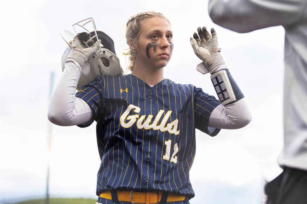 Everetts Braylon Yarwood reacts after the final out after losing the 3A district championship game against Sedro-Woolley on Thursday, May 14, 2026 in Everett, Washington. (Olivia Vanni / The Herald)