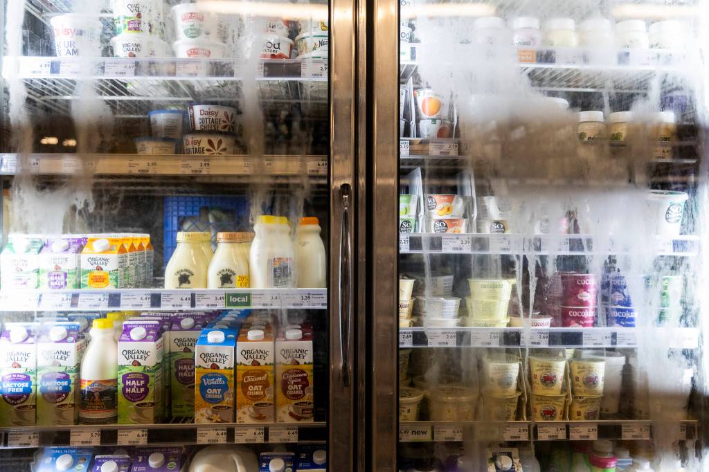The dairy section inside the Sno-Isle Food Co-op on Wednesday, May 20, 2026 in Everett, Washington. (Olivia Vanni / The Herald)
