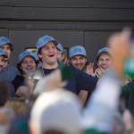 Silvertips forward Shea Busch addresses the gathering of fans in front of Everett High School on May 16, 2026 following the teams return from its WHL Championship-clinching win against the Prince Albert Raiders the night before. Busch recorded a hat trick to help Everett to a 7-2 win in Game 5. (Joe Pohoryles / The Herald)