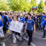 More than 200 students walk out of Bothell High School in protest of the school boards vote to not renew the contract for their school resource officer on Monday, May 18, 2026, in Bothell, Washington. (Olivia Vanni / The Herald)