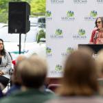 Mill Creek Mayor Pro Tem Melissa Duque, left, listens while Mill Creek Mayor Stephanie Vignal speaks during a State of the City event on Wednesday, May 20, 2026 in Mill Creek, Washington. (Olivia Vanni / The Herald)