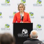 Mill Creek Deputy City Manager Laurel Brock speaks during a State of the City event on Wednesday, May 20, 2026 in Mill Creek, Washington. (Olivia Vanni / The Herald)