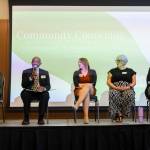 A panel made up of Jennifer McKay, left to right, Wally Webster, Lauren Davis, Angela Alfieri and Maria Coghill on Thursday, May 28, 2026 in Lynnwood, Washington. (Olivia Vanni / The Herald)