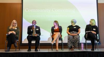 A panel made up of Jennifer McKay, left to right, Wally Webster, Lauren Davis, Angela Alfieri and Maria Coghill on Thursday, May 28, 2026 in Lynnwood, Washington. (Olivia Vanni / The Herald)