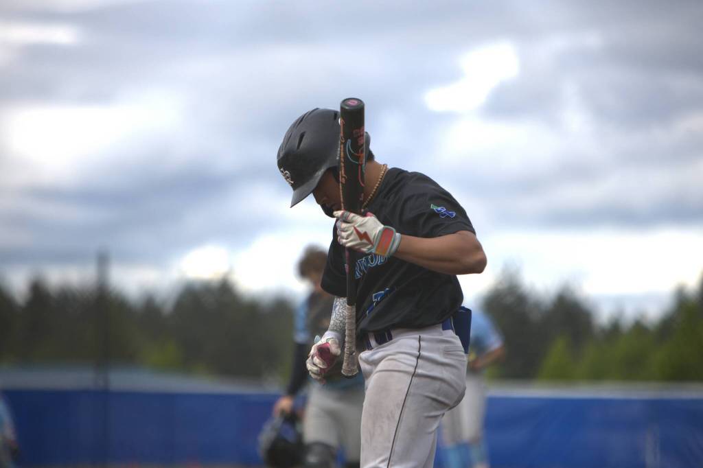 Shorewoods Adam Jaramillo prepares for an at-bat during a state baseball game against Central Valley on Tuesday, May 19, 2026 at Meridian Park Baseball Field in Shoreline. (Qasim Ali / The Herald)