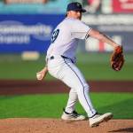 Gabe Speier of the Seattle Mariners throws a pitch during a rehab assignment with the Everett AquaSox on Wednesday at Everett Memorial Stadium. (Photo courtesy of Evan Morud / Everett AquaSox)