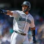 Jhonny Pereda of the Seattle Mariners reacts after hitting a solo home run during the seventh inning against the Chicago White Sox at T-Mobile Park on Wednesday in Seattle. (Jack Compton / Getty Images / Tribune News Services)
