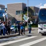 Silvertips fans greet the team bus upon its return to Everett on May 16 following the teams WHL Championship-clinching win against the Prince Albert Raiders the night before. (Joe Pohoryles / The Herald)