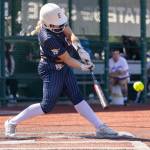 Everetts Haylie Oyler gets a hit during the 3A state opening round loser-out game against Garfield on Friday, May 22, 2026 in Lacey, Washington. (Olivia Vanni / The Herald)