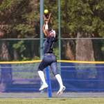 Everetts Akilah Shaw makes a catch in the outfield during the 3A state opening round loser-out game against Garfield on Friday, May 22, 2026 in Lacey, Washington. (Olivia Vanni / The Herald)