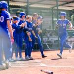 Sedro-Woolleys Veanna Lanphere scores after hitting a grand slam during the 3A state opening round loser-out game against Shorewood on Friday, May 22, 2026 in Lacey, Washington. (Olivia Vanni / The Herald)