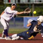 Everetts Mia Hoekendorf slides safely into second base during the 3A state opening round loser-out game against Garfield on Friday, May 22, 2026 in Lacey, Washington. (Olivia Vanni / The Herald)