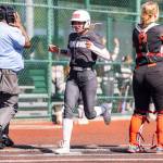Stanwoods Jemma Lopez scores during the 3A state quarterfinal game against Kennewick on Friday, May 22, 2026 in Lacey, Washington. (Olivia Vanni / The Herald)