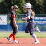 Stanwoods Jordan Rancourt runs the bases after hitting a home run during the 3A state quarterfinal game against Kennewick on Friday, May 22, 2026 in Lacey, Washington. (Olivia Vanni / The Herald)
