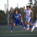 Shorewoods Meiron Bereket defends during a state round of 16 game against Mountain View on Friday, May 22, 2026 at Edmonds School District Stadium in Edmonds. (Qasim Ali / The Herald)