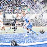 Shorewoods Julian Shooks (pictured in black) game-winning shot hits the back of the net in the 74th minute of a state quarterfinal game against Eastside Catholic on Saturday, May 23, 2026 at Shoreline Stadium in Shoreline. (Qasim Ali / The Herald)