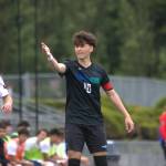 Shorewoods Nikola Genadiev points to the sideline during the first half of a state quarterfinal game against Eastside Catholic on Saturday, May 23, 2026 at Shoreline Stadium in Shoreline. (Qasim Ali / The Herald)
