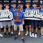 The Shorewood boys tennis team (pictured left to right: Zach Binz, Drew Johnson, Eli Sheffield, head coach Artie Moreno, Riley Boyd, Xander Gordon, Seb Sanchez and junior varsity coach JT Maschman pose with the 3A state trophy on Saturday, May 23, 2026 in Vancouver, Washington. (Courtesy of Artie Moreno)
The Shorewood boys tennis team (pictured left to right: Zach Binz, Drew Johnson, Eli Sheffield, head coach Artie Moreno, Riley Boyd, Xander Gordon, Seb Sanchez and junior varsity coach JT Maschman pose with the 3A state trophy on Saturday, May 23, 2026 in Vancouver. (Courtesy of Artie Moreno)