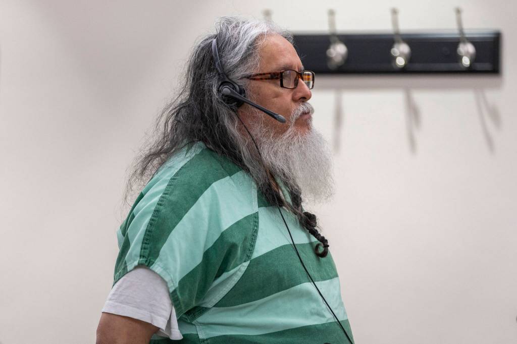 Jose Jackson Navarro Padilla, 58, stands during his arraignment at the Snohomish County Superior Court on Tuesday, April 28 in Everett, Washington. (Olivia Vanni / The Herald)