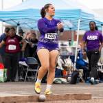 Lake Stevens Keira Isabelle Tupua reacts after winning the 4A shot put final during the WIAA State Track & Field Championships on Friday, May 29, 2026 in Tacoma, Washington. (Olivia Vanni / The Herald)