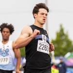 Shorewoods Jaden Marlow finishes second in the 3A Boys 110M hurdles final during the WIAA State Track & Field Championships on Friday, May 29, 2026 in Tacoma, Washington. (Olivia Vanni / The Herald)